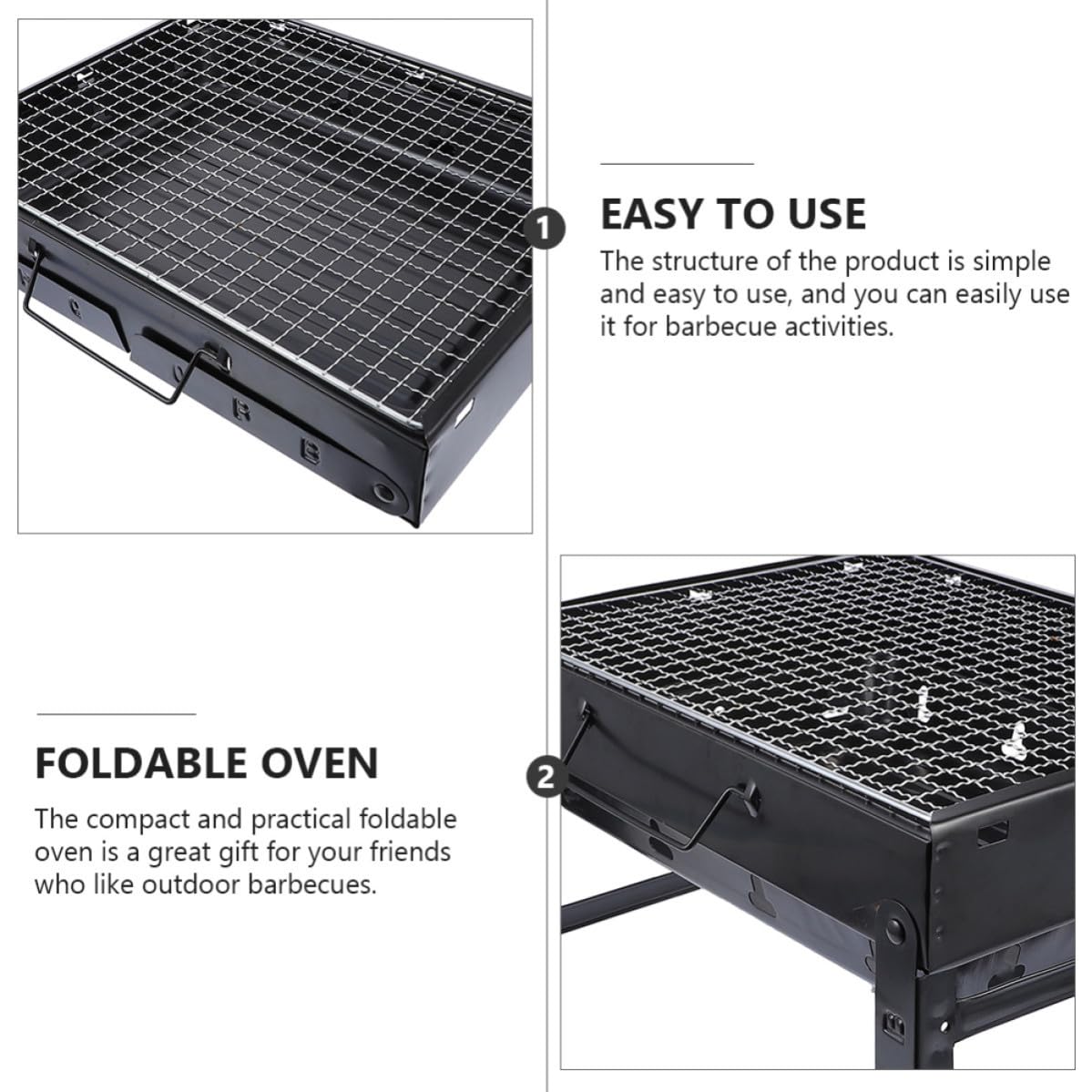 Barbecue Portatile Pieghevole in Metallo Nero per Esterni Struttura Compatta per Campeggio, Picnic e Grigliate All'aperto in Legna o Carbone