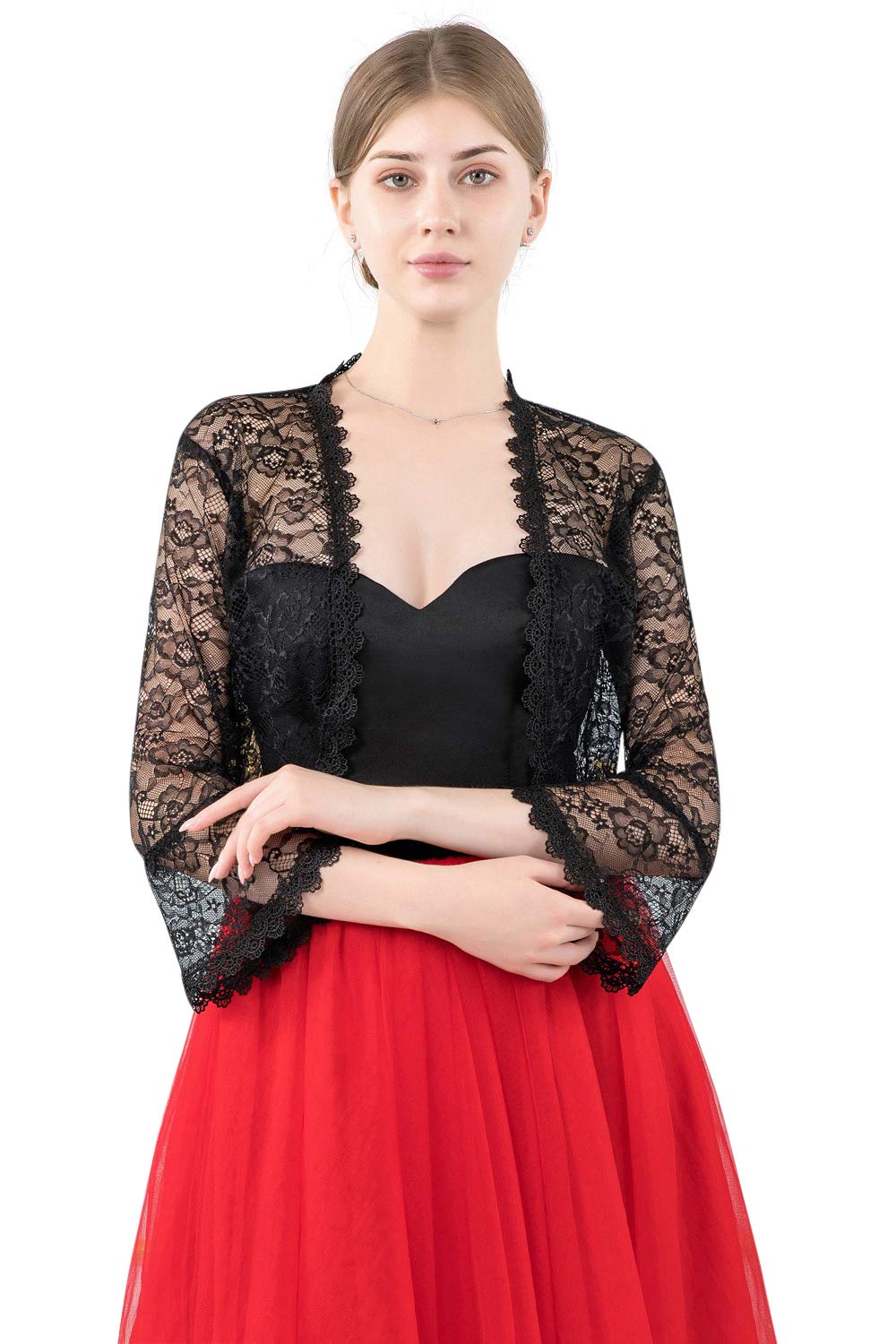 Central Chic Bolero de encaje frontal abierto para mujer, para bodas, novias, damas de honor, vestidos de noche, S-M