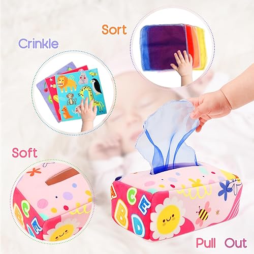 Miniatura 2 de YOGINGO Juguetes para bebés de 6 a 12 meses, caja de pañuelos para bebé, juguetes Montessori para niños de 1 año, juguetes sensoriales para niños y