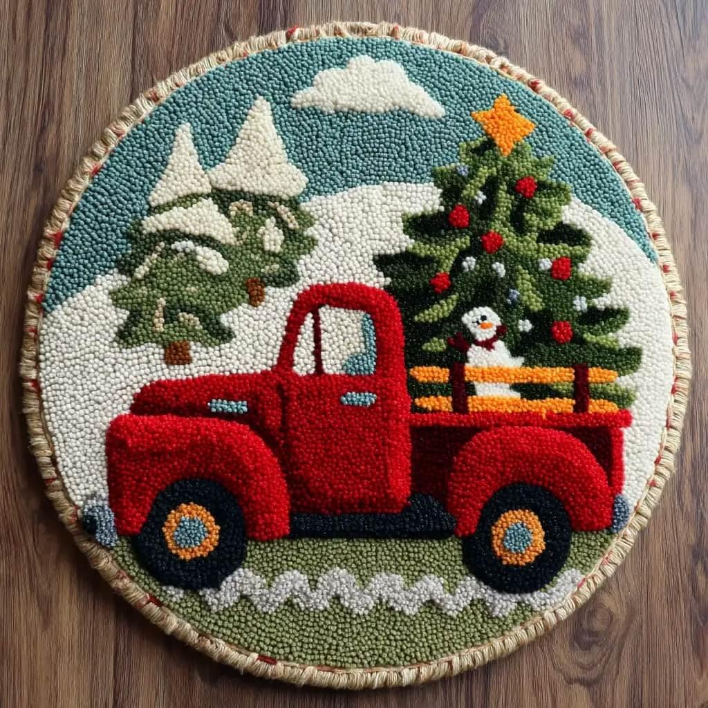 Round Latch Hook Rug Kits Truck For Adults And Starter 50*50Cm