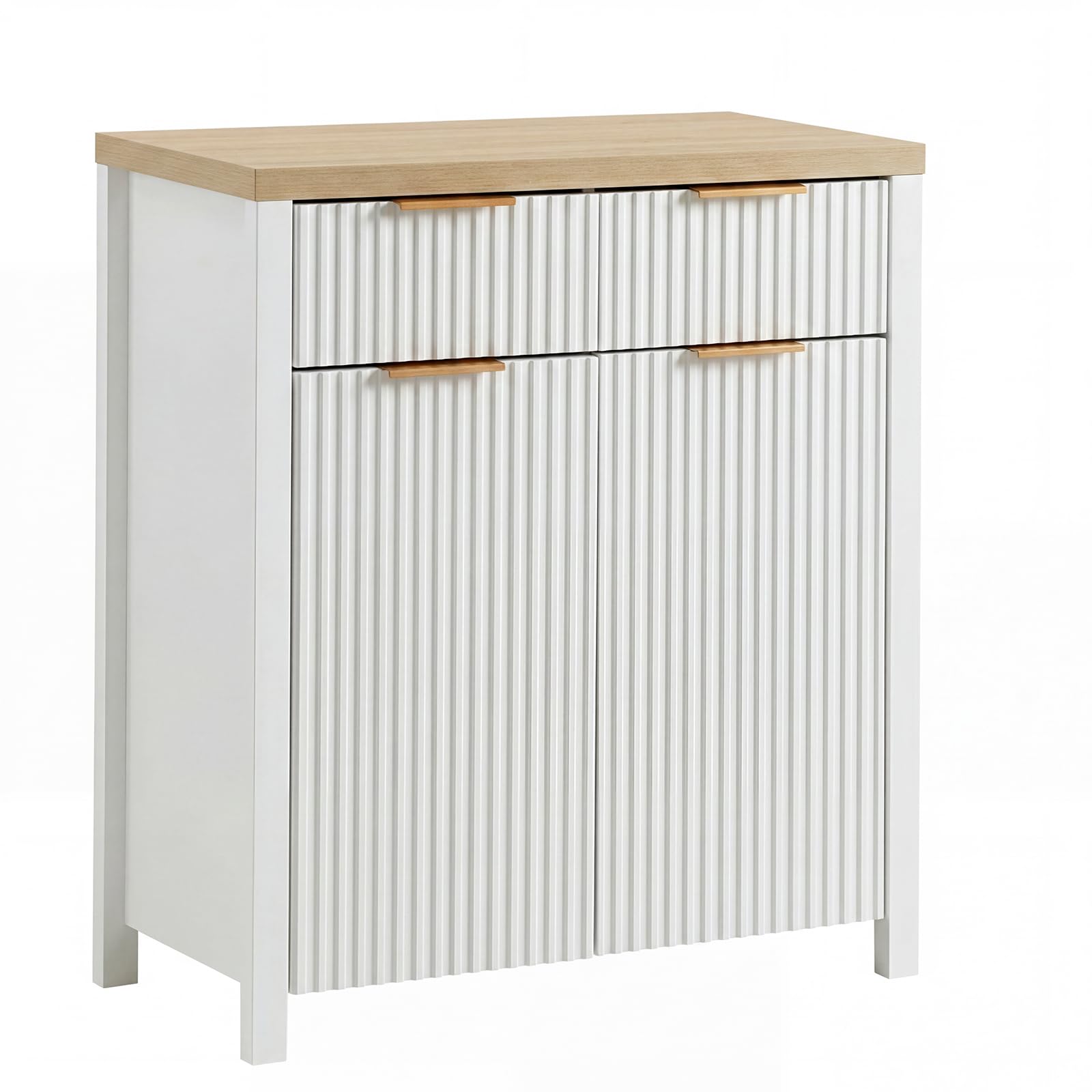 Panana Sideboard Ribbed Storage Cabinet with 2 Doors and Drawer (White)
