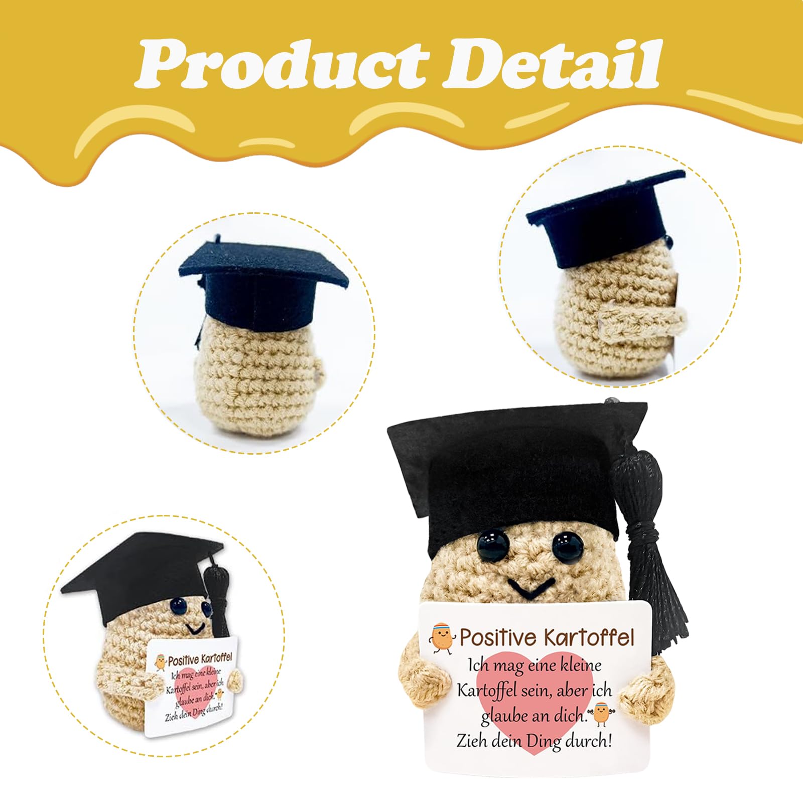 LIURFLNC Lucky Charm, Good Luck Charm Exam, Bachelor Gift, School Cone, Adult Creative Knitting Wool, Potato Doll - Image 3
