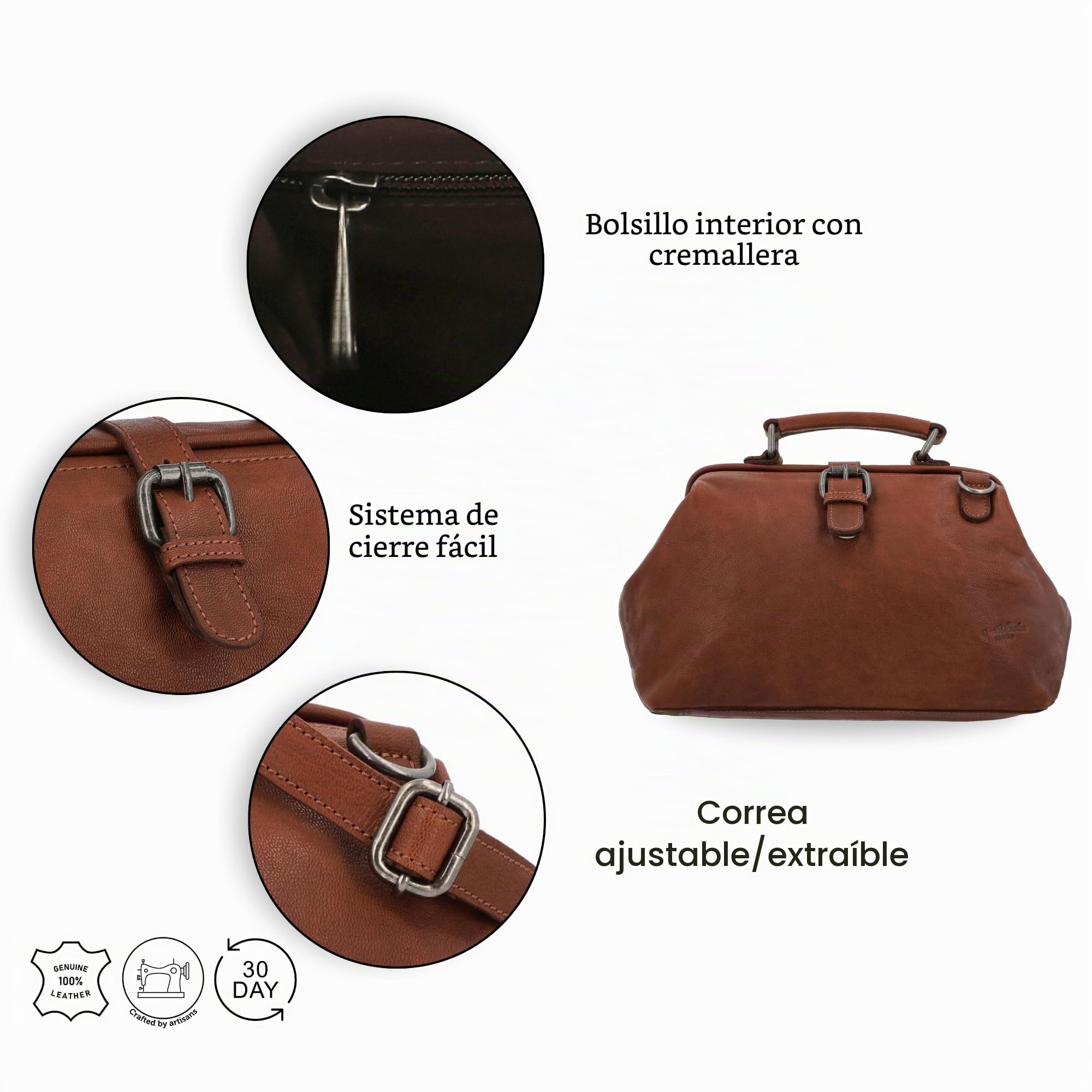 Gusti Bandolera de Cuero - Lillith vintage Bolso de mano Maletin Bolso médico Cuero marrón oscuro