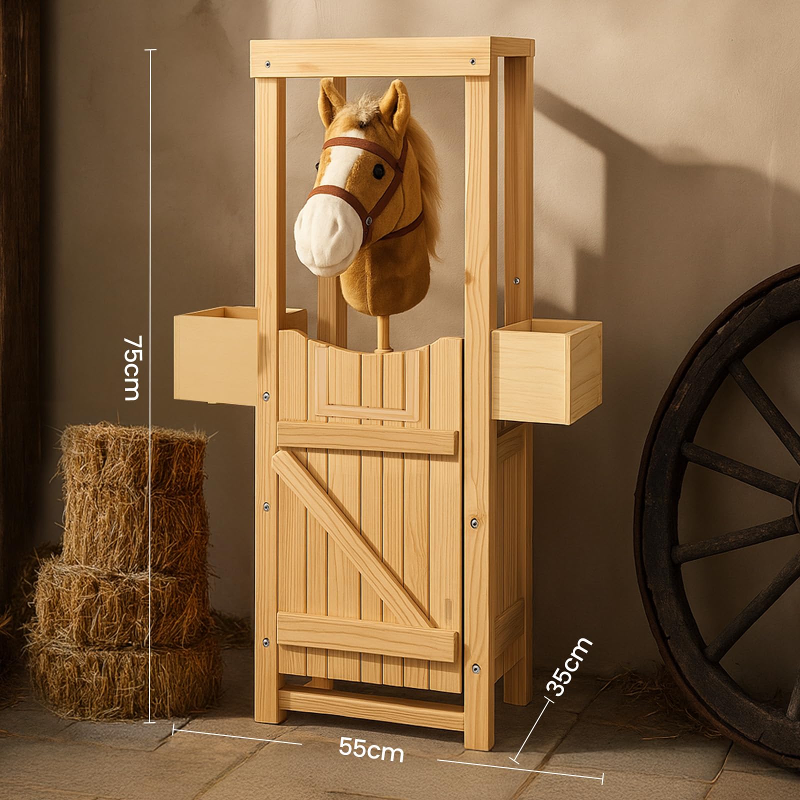 Youyijia Holzständer für Steckenpferd-Accessoires mit Seitenschale – Stall-Display