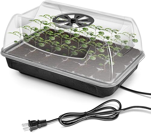 iPower Juego de 2 bandejas de semillas con calentador de jardín, bandeja de inicio de semillas con cúpula de humedad ventilada, 15.1 x 9.5 pulgadas,