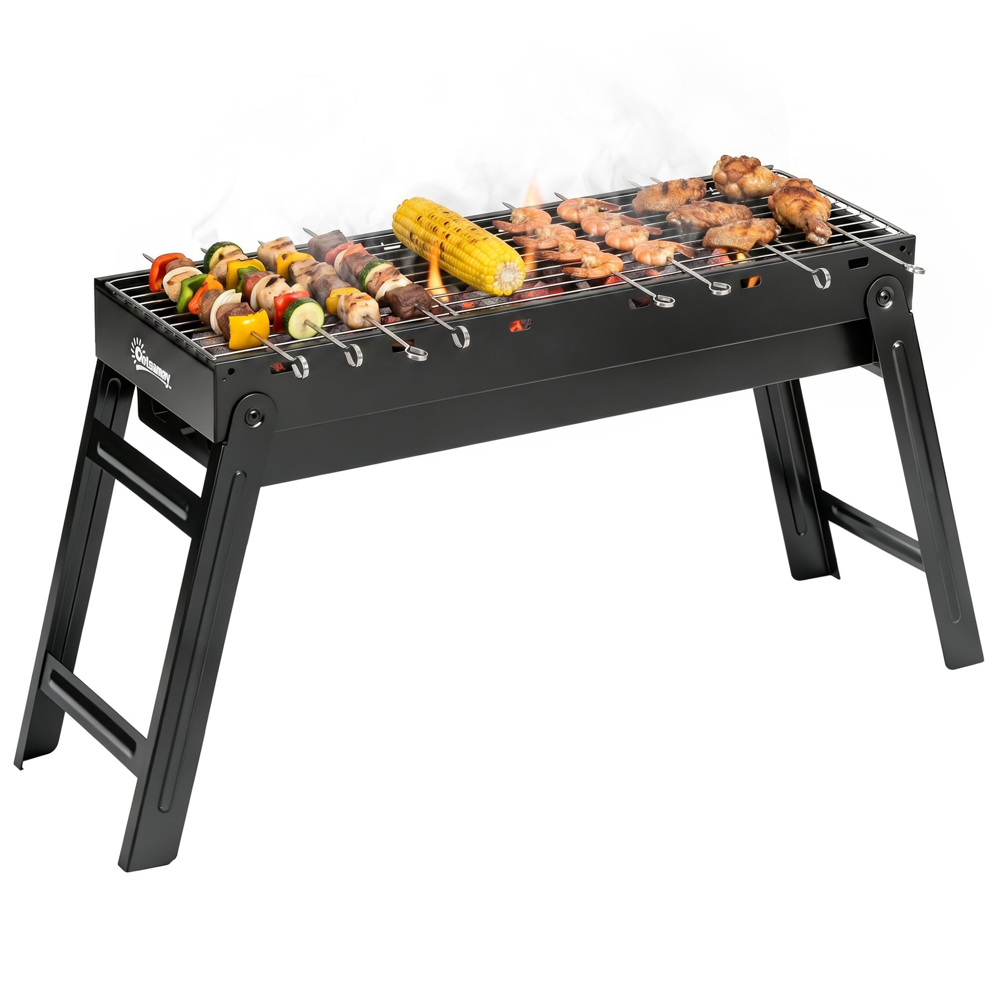 Outsunny Portable Barbecue Charcoal Grill With Pull-Out Charcoal Basin
