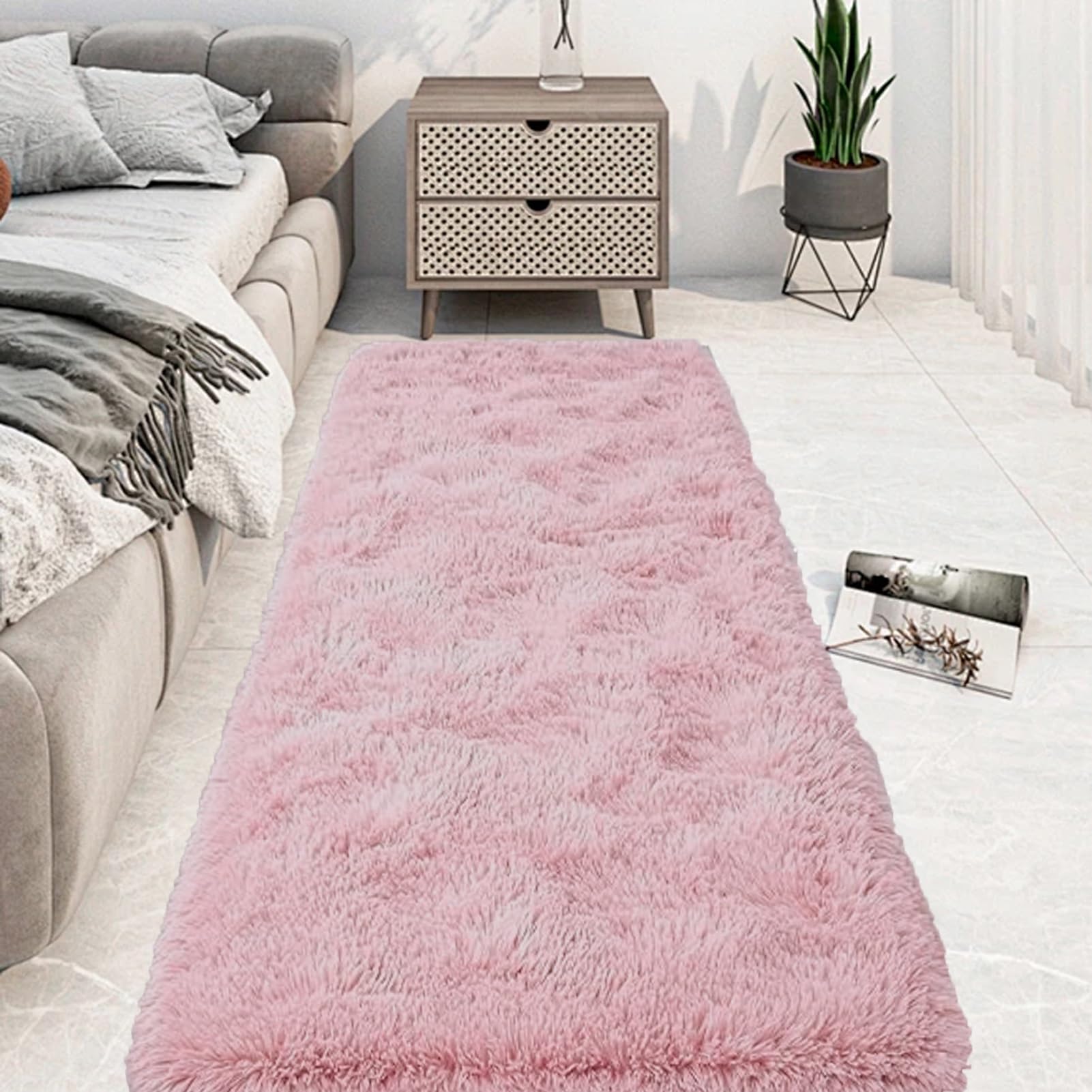 Teppiche Schlafzimmer 160 x 190 cm Anti-Rutsch Unterseite Modern Flächenteppich Wohnzimmer Deko für Stühle Sofa Schlafzimmer Kinderzimmer, Rosa
