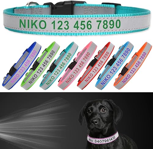 Miniatura 10 de Collar reflectante personalizado para perro, nombre y número de teléfono bordado personalizado para mascotas con hebilla de nailon ajustable en 5