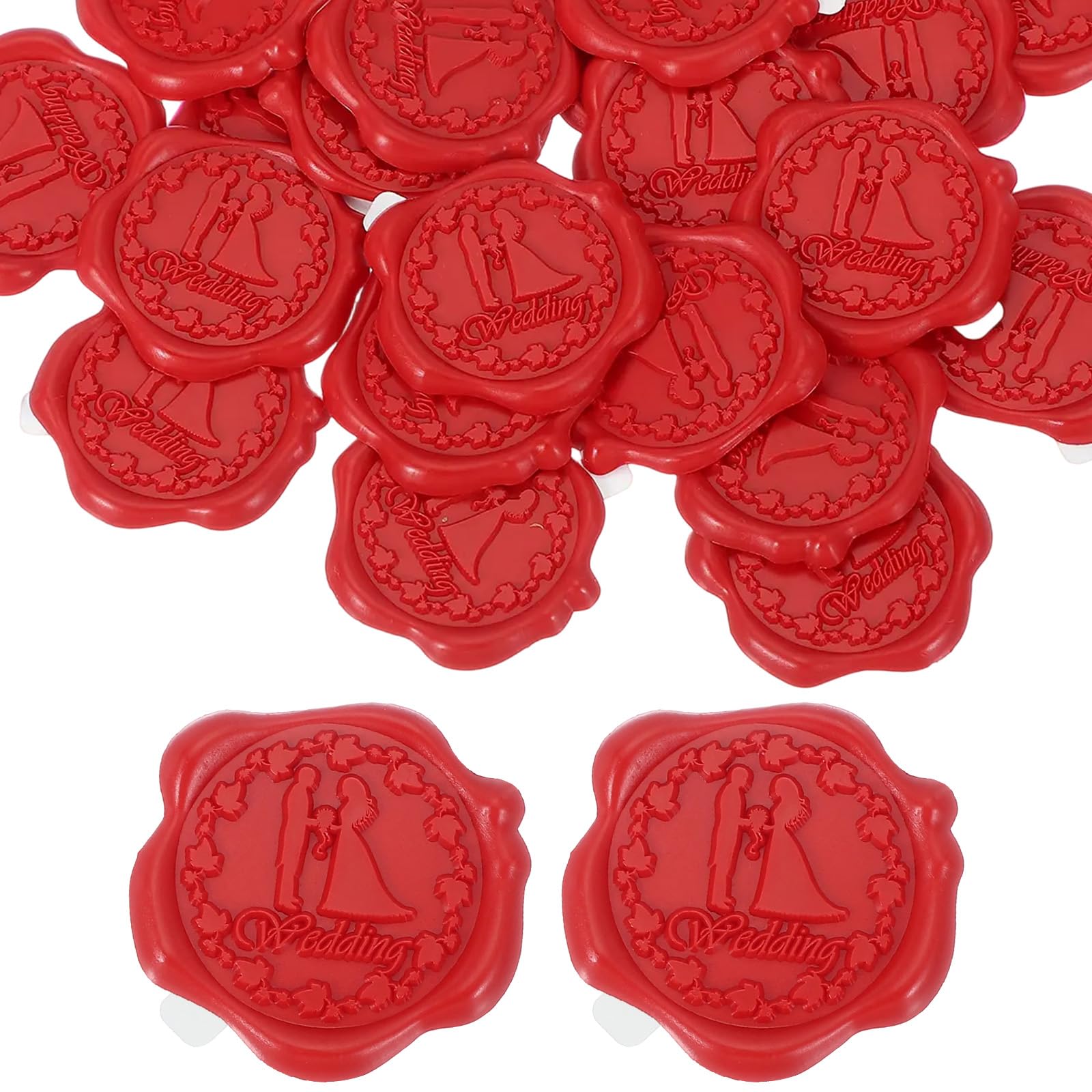 sourcing map 24pcs Wax Seal Stickers, Self Adhesive Envelope Seal Stickers with Wedding Pattern for Wedding Party Invitations, Envelope, Gift Wrapping, Red