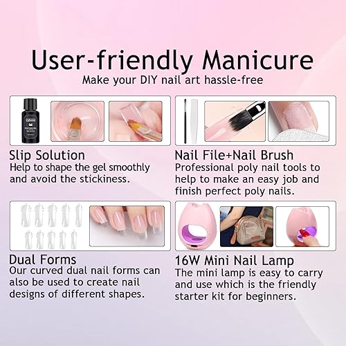 Miniatura 4 de Lofuanna Kit de uñas de gel de polietileno, 1.2 onzas líquidas, kit de iniciación de uñas de gel de polietileno con lámpara de uñas, solución