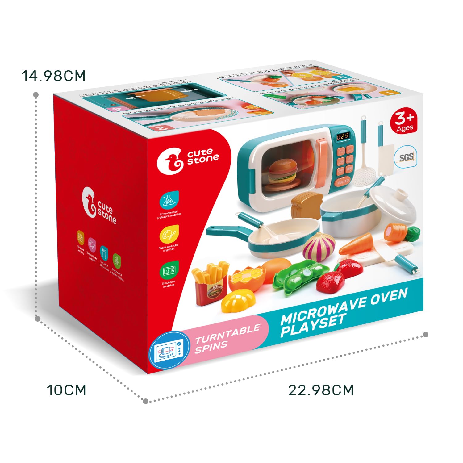 CUTE STONE Ensemble de Jouets Cuisine avec Micro-Ondes, Jeu d’Imitation pour Enfants, Four Électronique et Aliments de Jeu, Ustensiles de Cuisine, Jouets Éducatifs pour Filles et Garçons