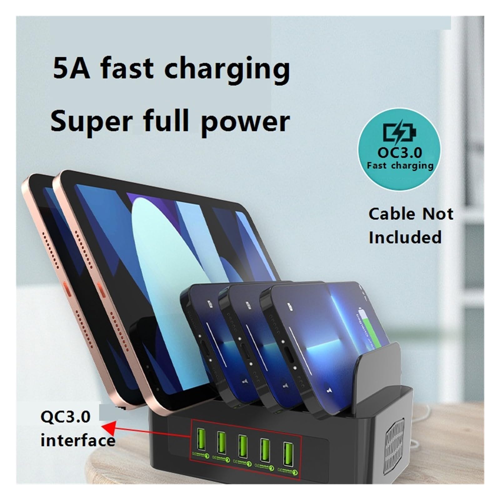 Stacja Ładująca Multi USB O Mocy 100 W QC3.0 Podstawka Szybkiego Ładowania Typu C MożLiwość Szybkiego łAdowania(QC3.0 Edition)