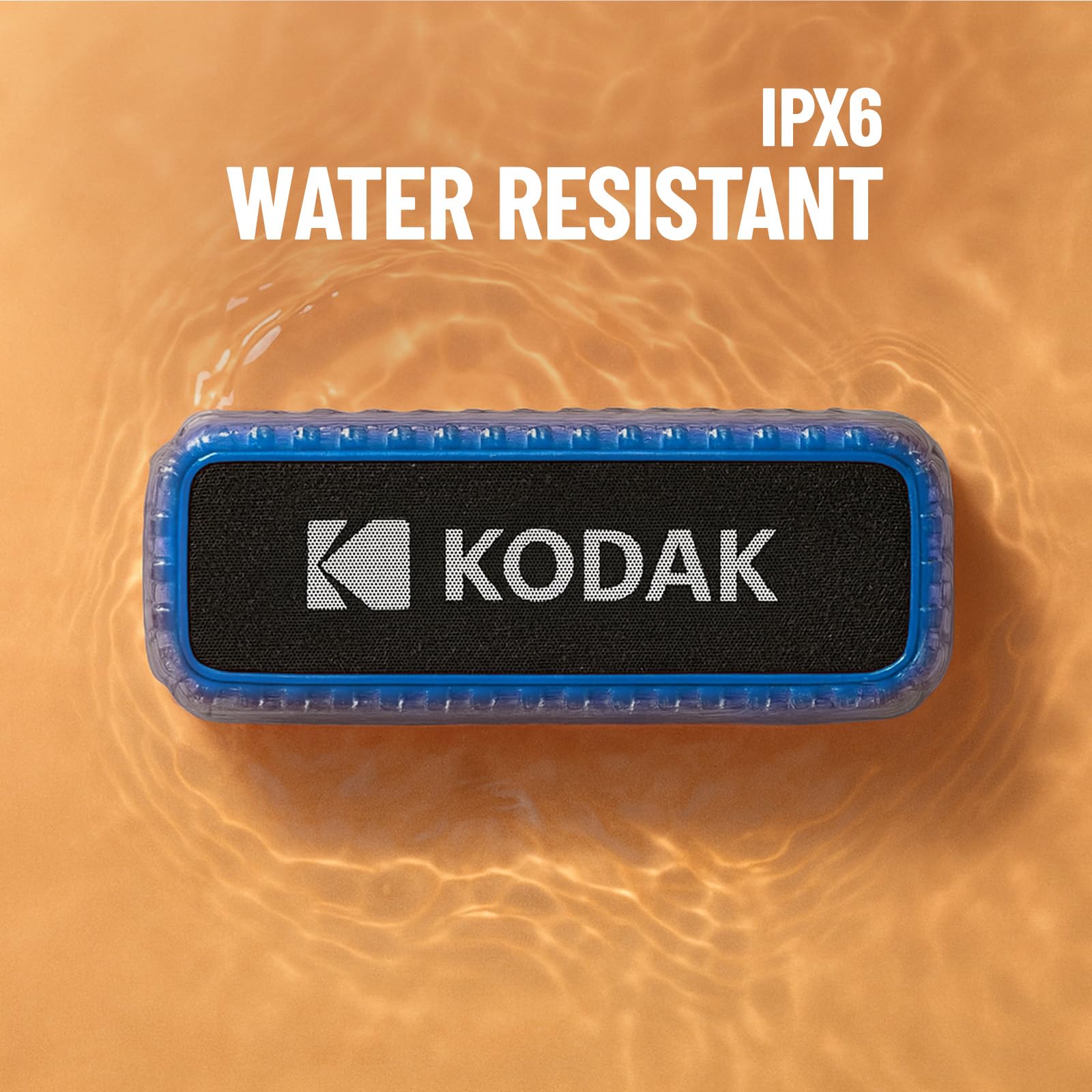Kodak - Altavoz Bluetooth impermeable IPX6, sonido potente de 8 W, iluminación RGB, duración de 5 horas, conexión Bluetooth V5.0 - Azul