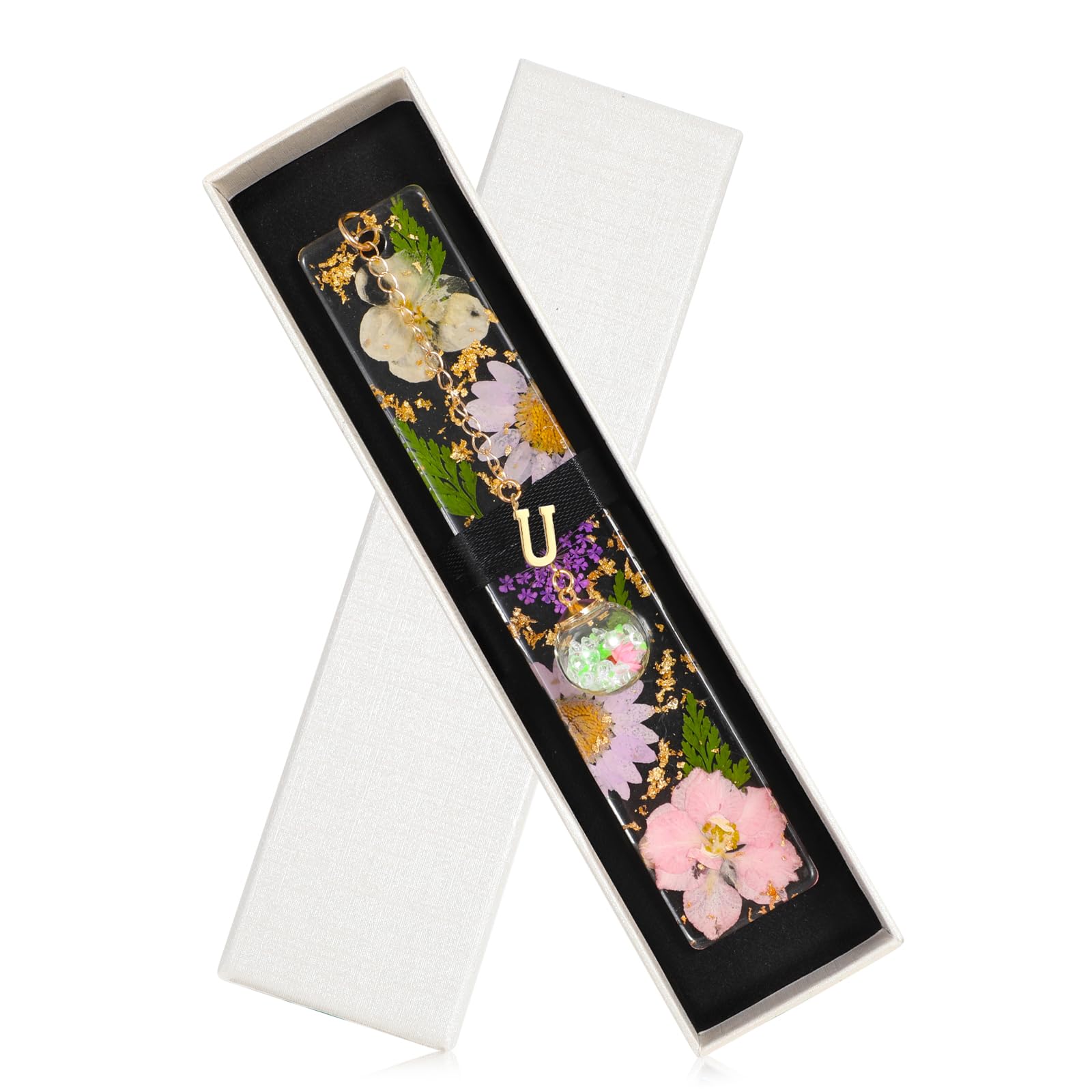 JSRQT Bookmark, Personalised Bookmark, Teacher Gifts, Original Book Mark, Initial U Bookmarks for Women, Cute Pressed Flower Book Marks Women, Lover Gifts for Readers, 26 Letters Page Reading Marker