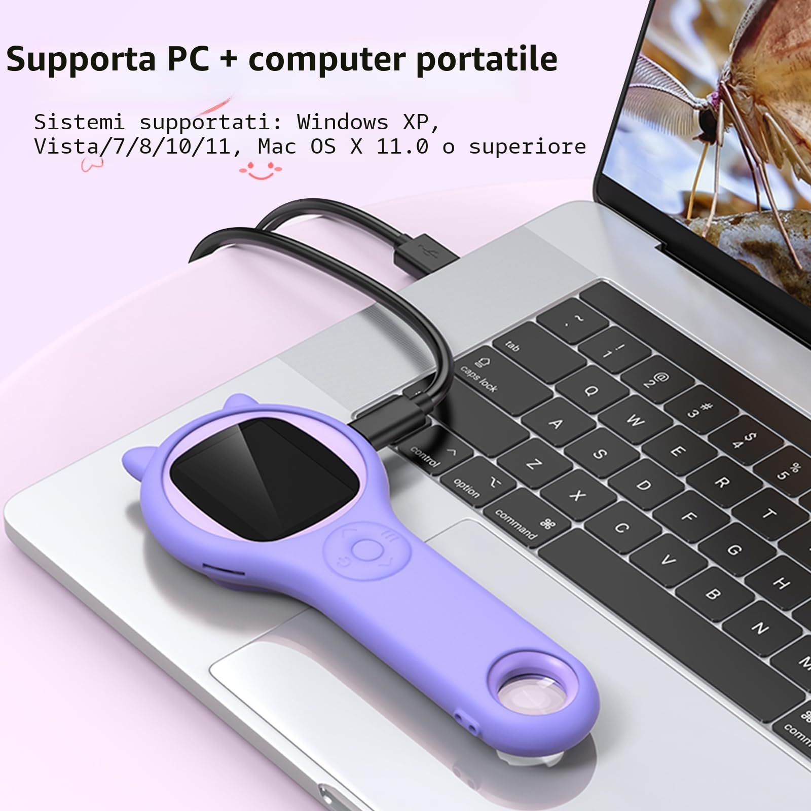 Microscopio per Bambini 200X - 2 Pollici Portatile Con 8 LED Regolabili, Digitale Con Registrazione Foto e Video, Regalo di Natale per 3-12 Anni (Viola)