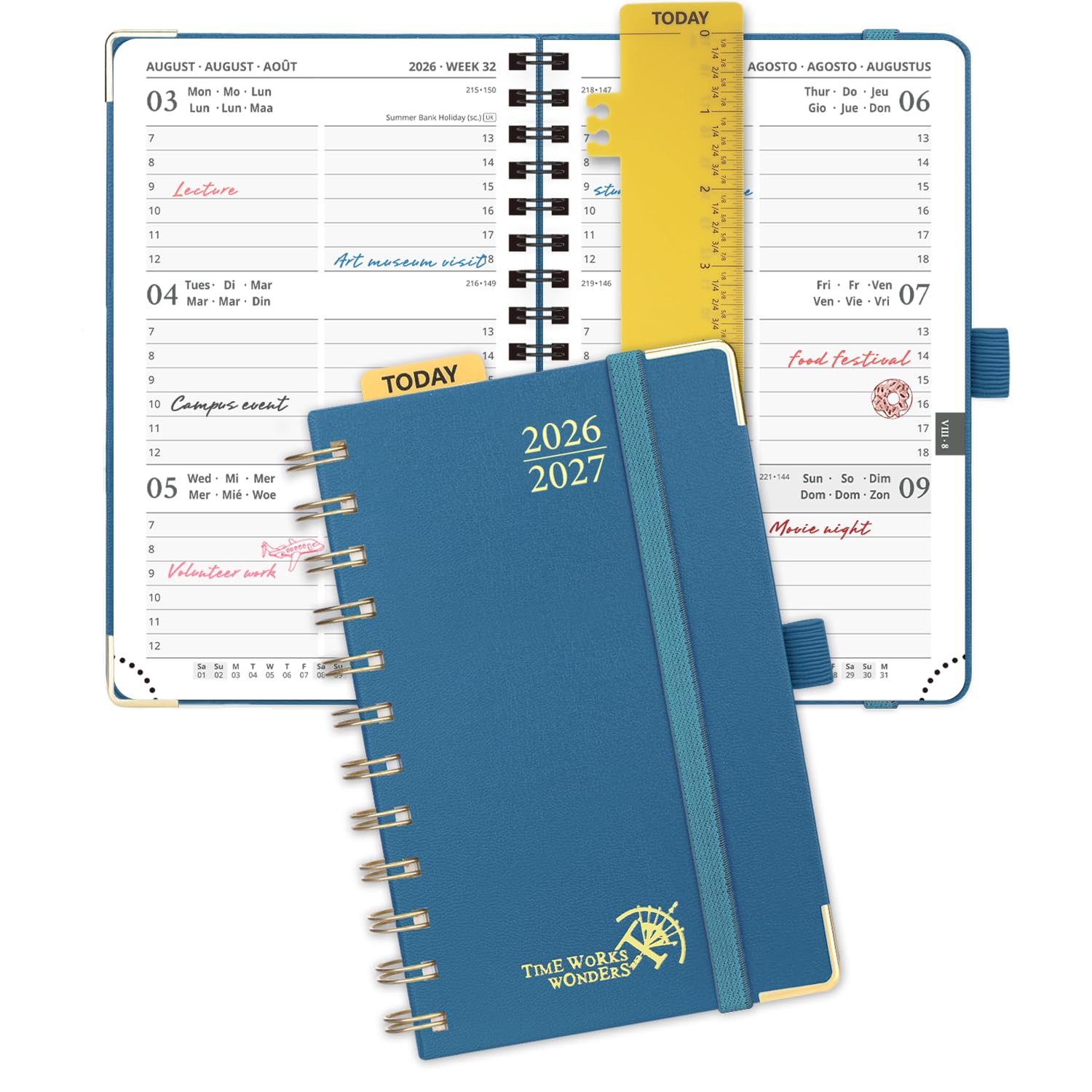 POPRUN 2026-2027 Academic Pocket (16x10.5 cm) Diary Week to View Small Spiral 17 Months (Aug'26 - Dec'27) A6 26/27 Mid Year Weekly Planner(Night Sky Blue)