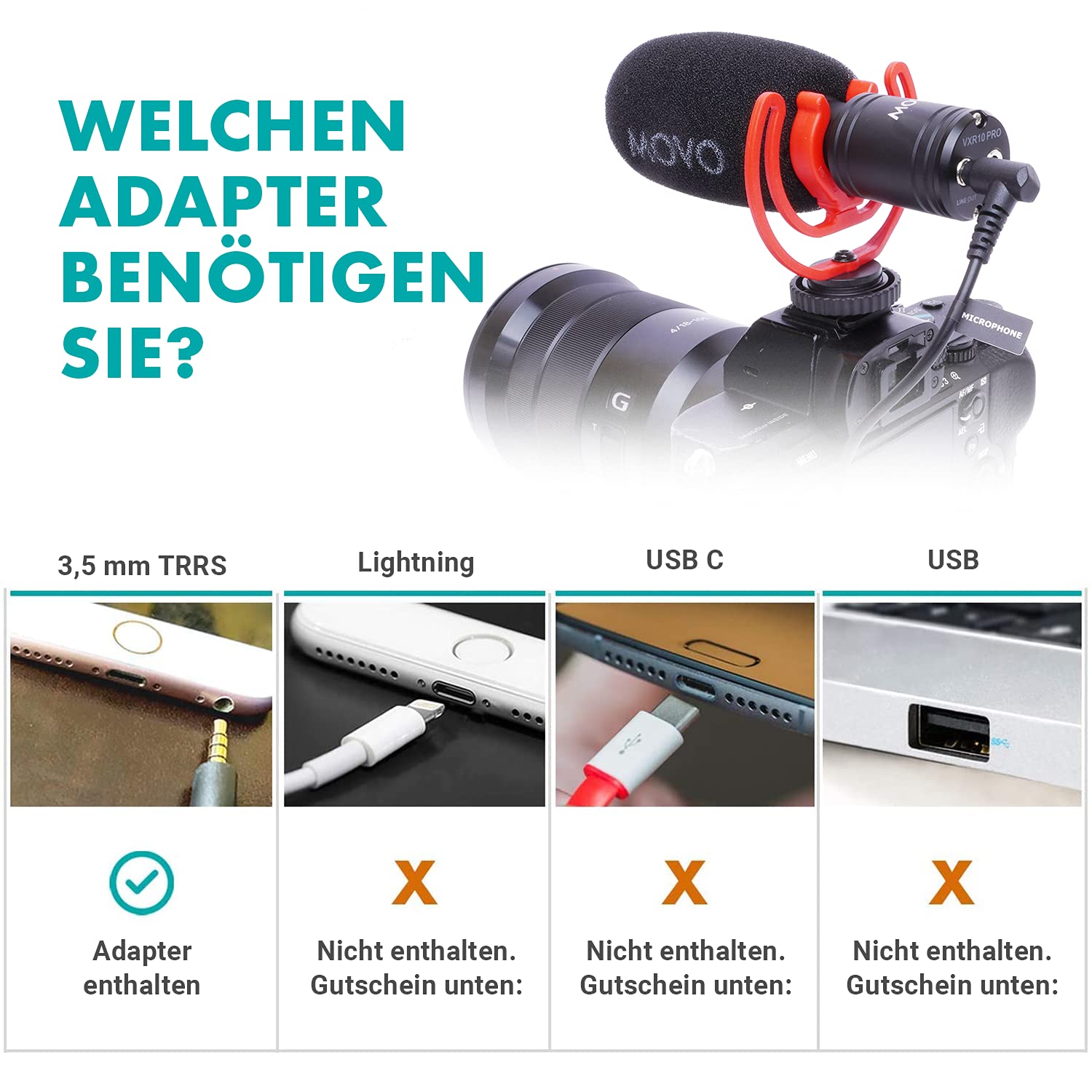 Movo VXR10-PRO Externes Videomikrofon für Kamera mit Rycote Lyre Stoßdämpfer - Kompaktes Richtrohrmikrofon und Zubehör, kompatibel mit Smartphones und DSLR-Kameras - batterieloses DSLR-Mikrofon