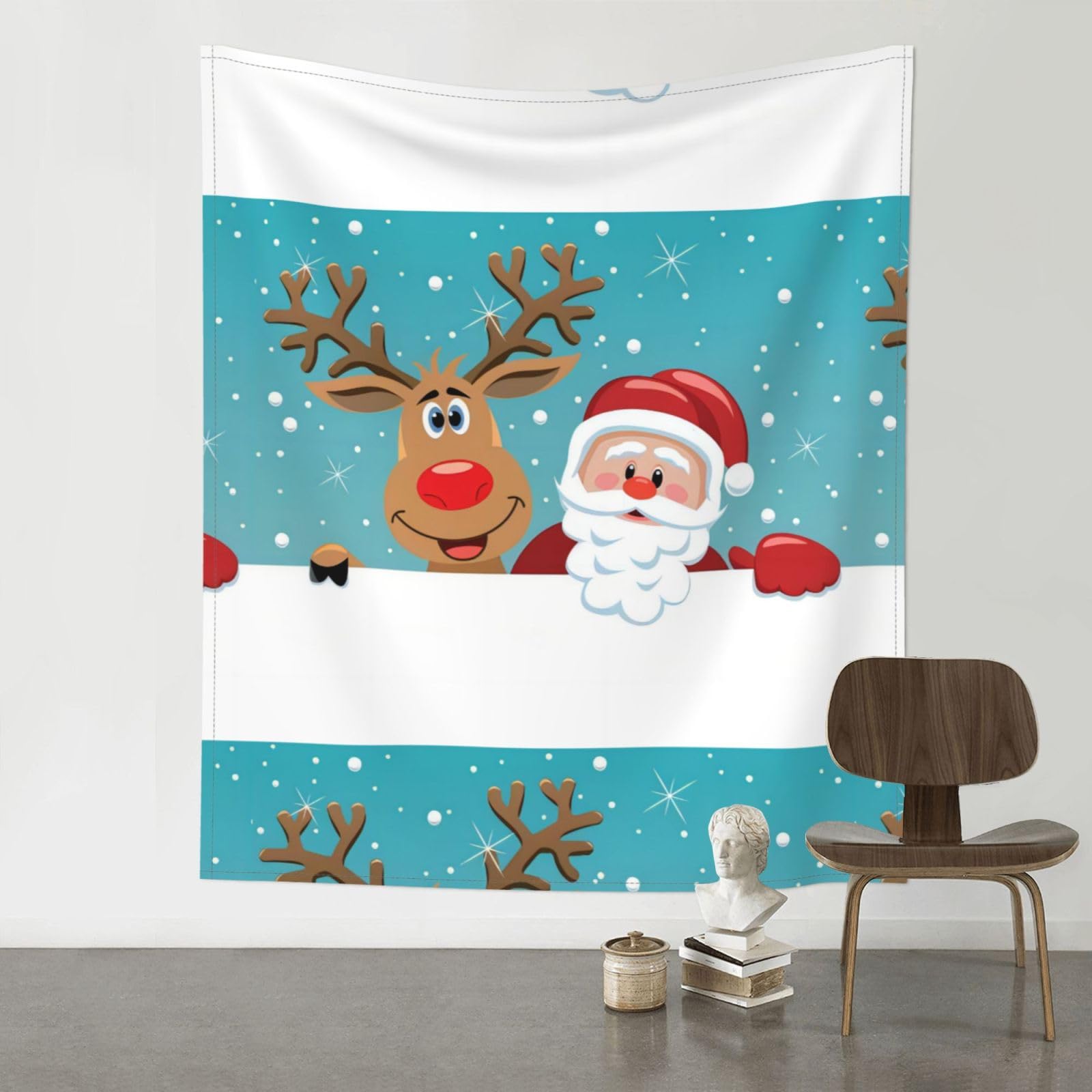 WHJSSF Sant Claus Deer Prints 60x51in Wall Tapestry Bohemian Throw Blanket Dorm Decor Beach Picnic Cover