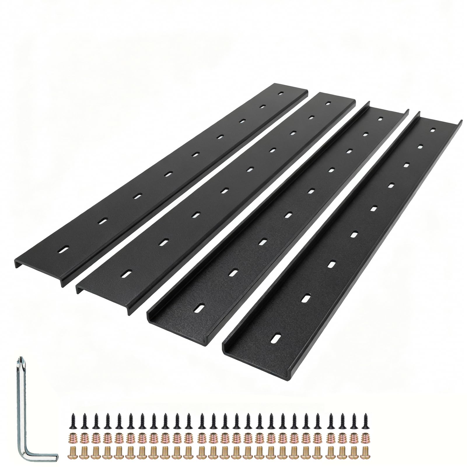 C Channel Steel Support Metal Support Bracing Hidden C Bracket for Table Top Live Edge Slab Woodworking, Black Coat Finish, 6 Holes (4 Pack , 24 Inch)