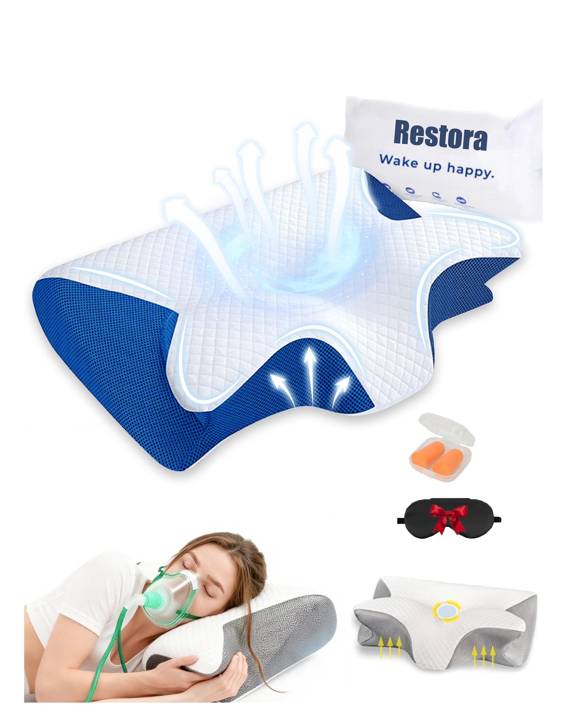 Official Pillow for Sleep Apnea, 15° Neck Elevation Design Odorless Orthopedic Cervical Neck Traction Pillows, Memory Foam Contour Pillow Snoring,