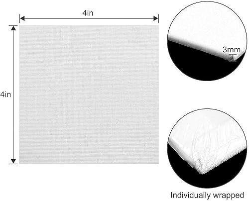 Miniatura 2 de Dele Paquete de 24 mini paneles de lienzo de 4 x 4 pulgadas, doble envuelto, sin ácidos, paquete económico para pintura al óleo y acrílica.