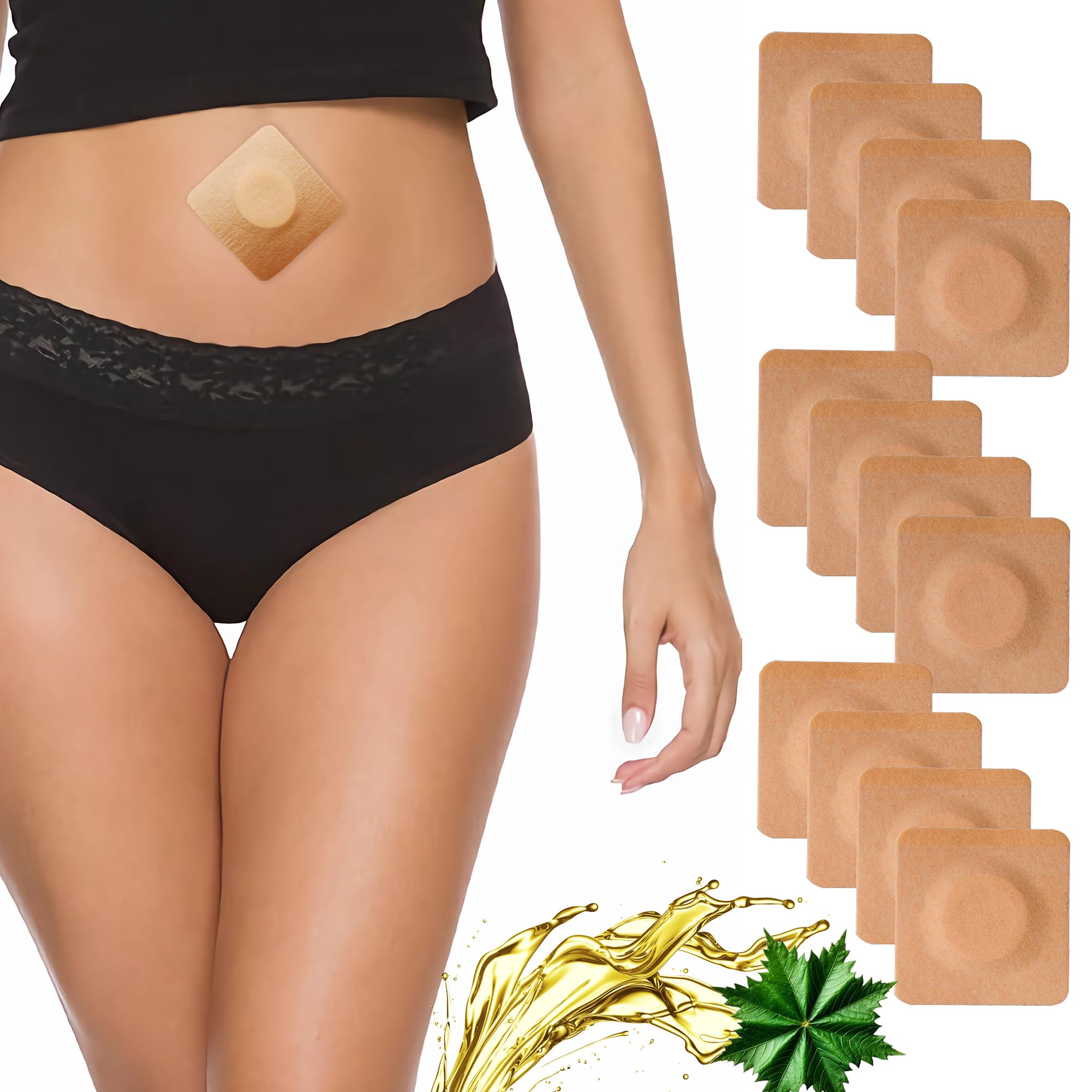 VonTeok 12Pcs Hypoallergenic Castor Oil Pack Wrap for Belly Button, 3.2 x 3.2 Inches, Disposable, Self-Adhesive, Highly Absorbent Pads - Pack of 12