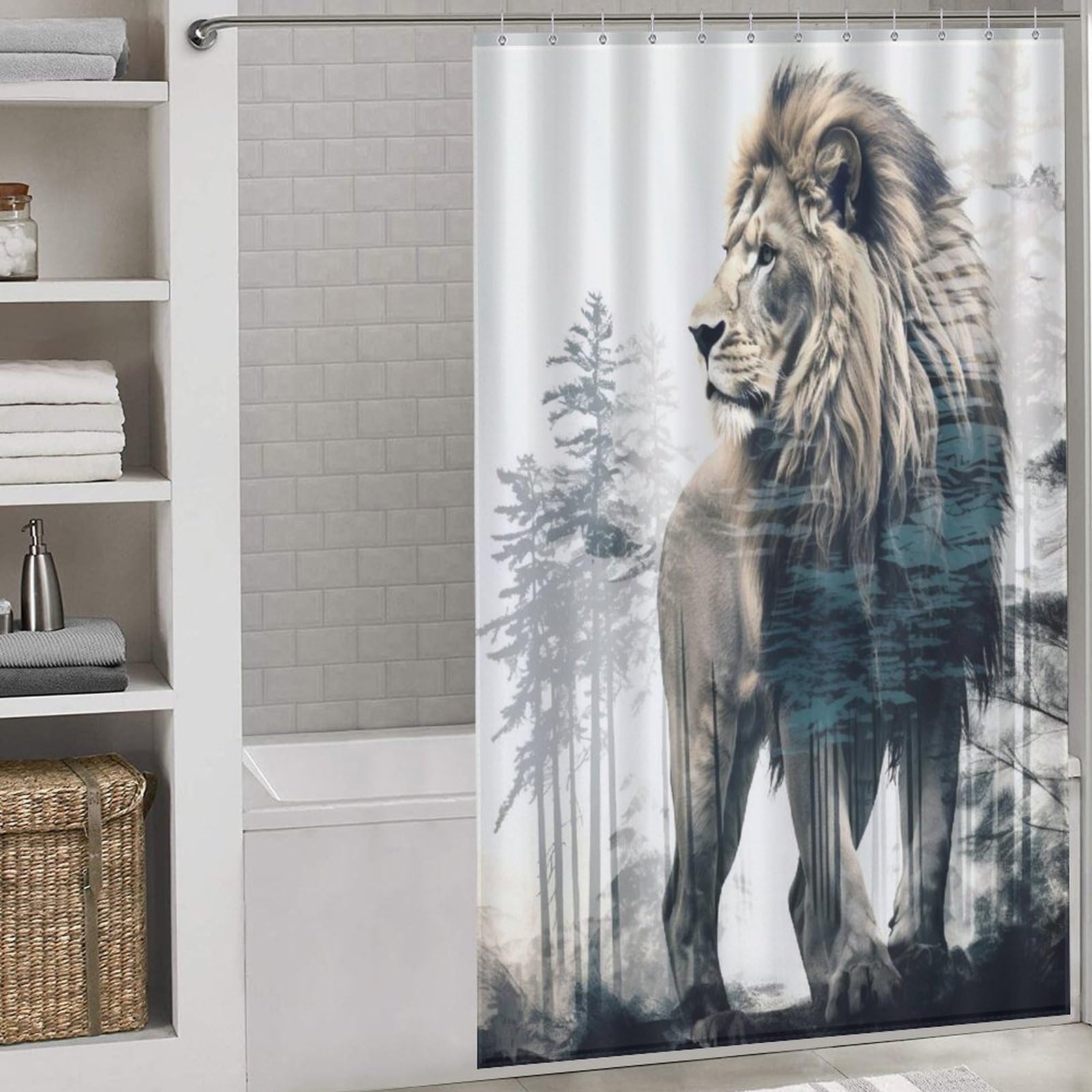 Rideau de douche lion en tissu pour moderniser la décoration de votre salle de bain