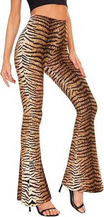 Womens Leopard & Snake Flare Animal Print Flared Bell Bottom Pants Wide Leg Pants