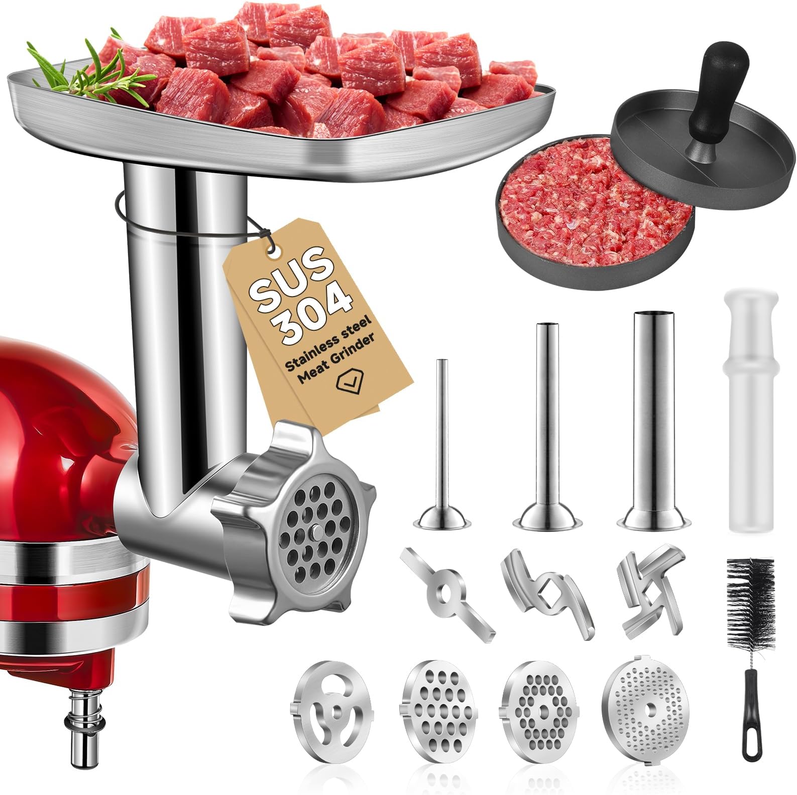 Meat Grinder Attachment for Kitchen Aid Stand Mixer, Stainless Steel