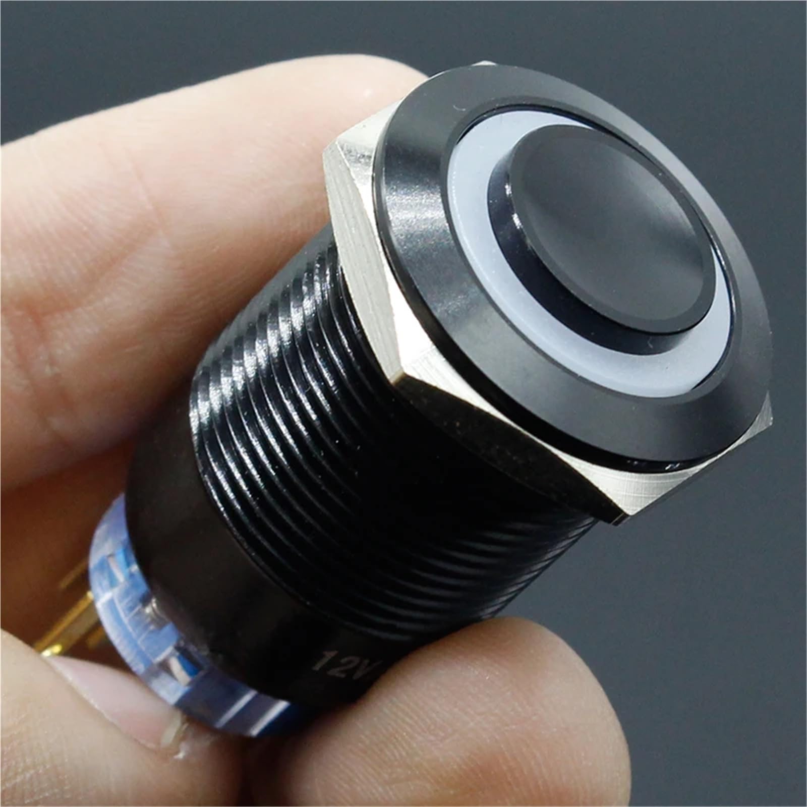 Interruttore a pulsante momentaneo/a scatto con LED di controllo di potenza, nero, in allumina metallica da 19 mm(3,Locking,5V)