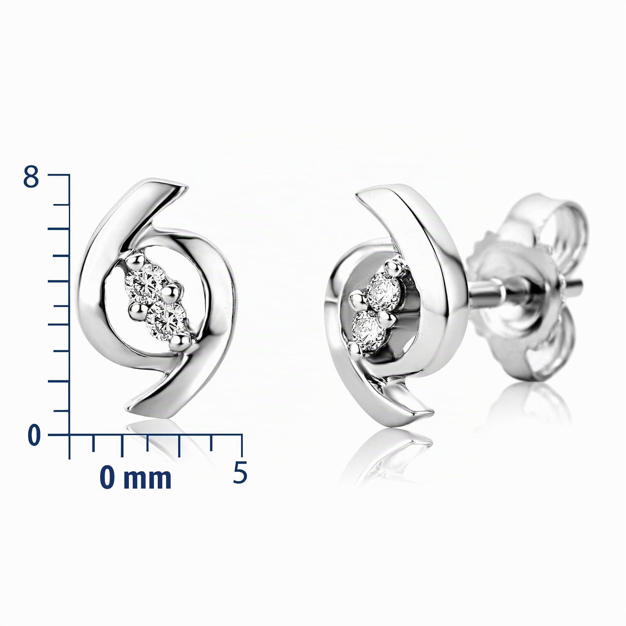 Miore Ohrringe Damen, Schmuck Weißgold rhodiniert, Ohrstecker mit Diamanten weiß brilliantschliff 9 Karat / 375 Gold