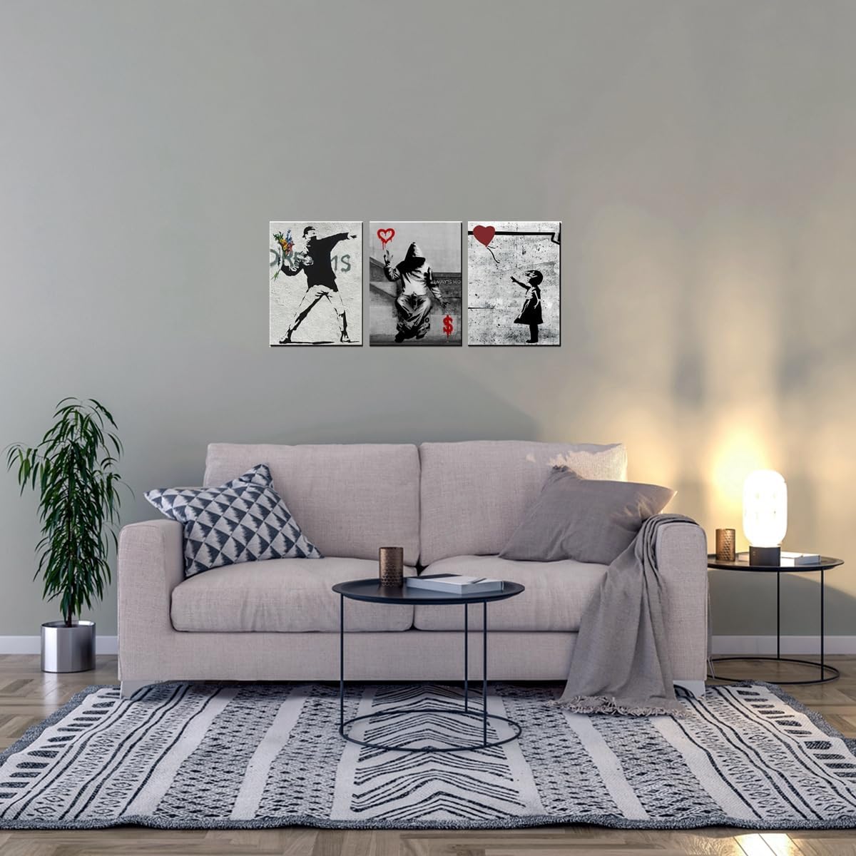 vbojhre Illustration Banksy Poker Cards Hearts Ace Grafitti Neutral Wall Art Flower Thrower Girl with Red Balloon Large Artwork for Office Living Room Wall Decor Frame 24x36inch