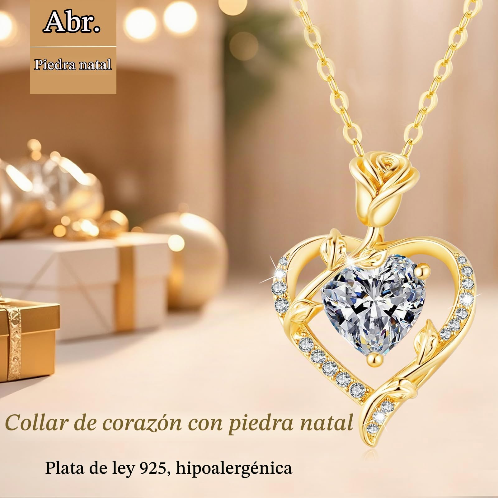 Collar Mujer con Rosa Colgante Plata de Ley 925 Joyas Mujer Regalos Mama