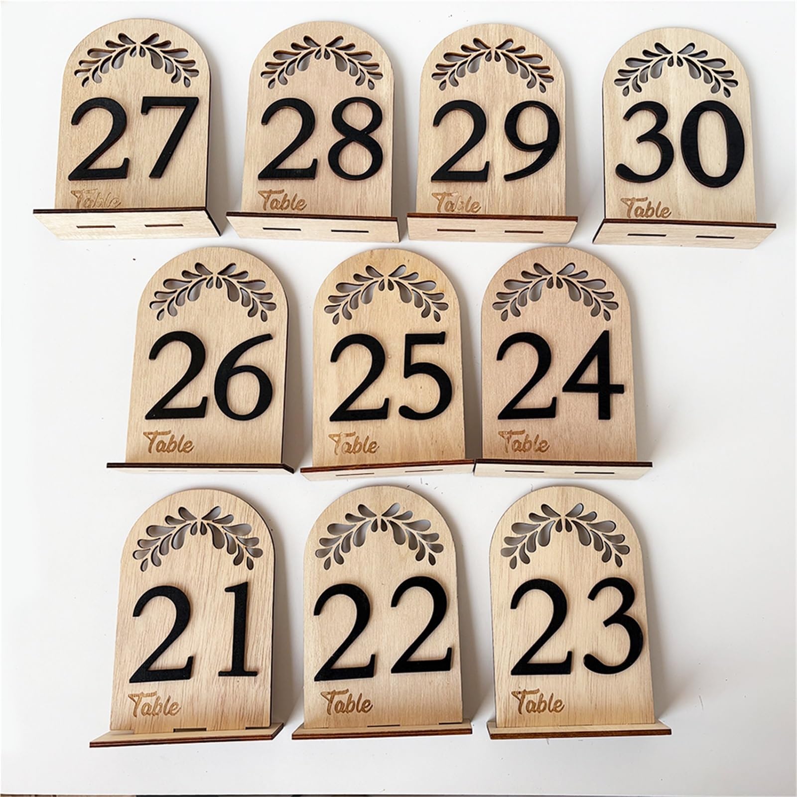 Genérico Portanúmeros de mesa Soporte de números mesa madera for boda, 1-30, con Base soporte for recepción , despedida soltera, banquete, decoración restaurante(Number 21-30)