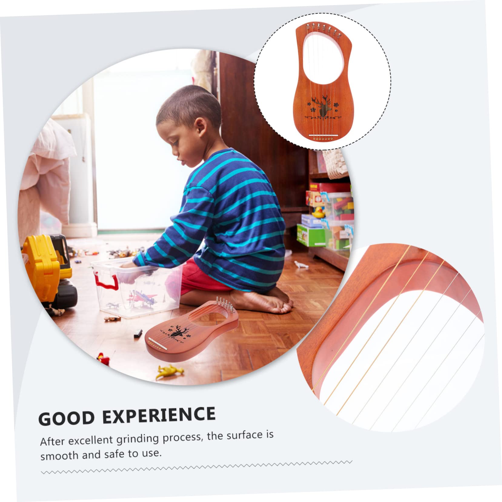 ibasenice Strumento Musicale Lira Portatile in Legno 7 Corde, Suono Caldo e Design Creativo per Principianti e Ragazzo Ragazza, Include Accordatore Professionale