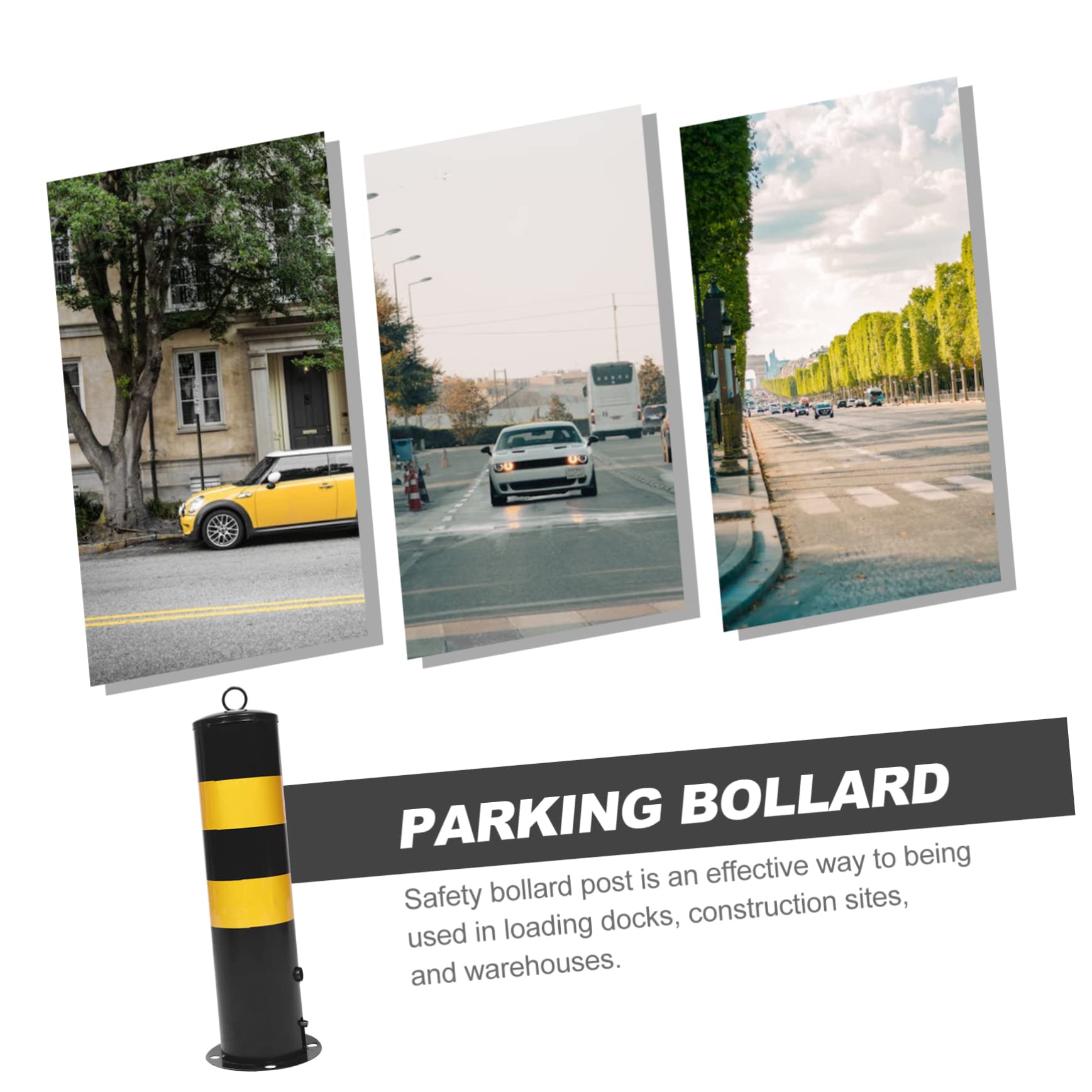 MAGICLULU Poste De Seguridad De Acero Resistente Para Estacionamiento Barrera Protectora De Colores Negro y Amarillo Para Delimitar Entradas y Salidas Áreas Comerciales Industriales Con Supe