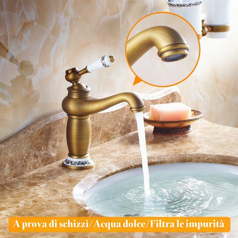 Beelee - Rubinetto monocomando monocomando monoforo in ottone anticato per lavabo