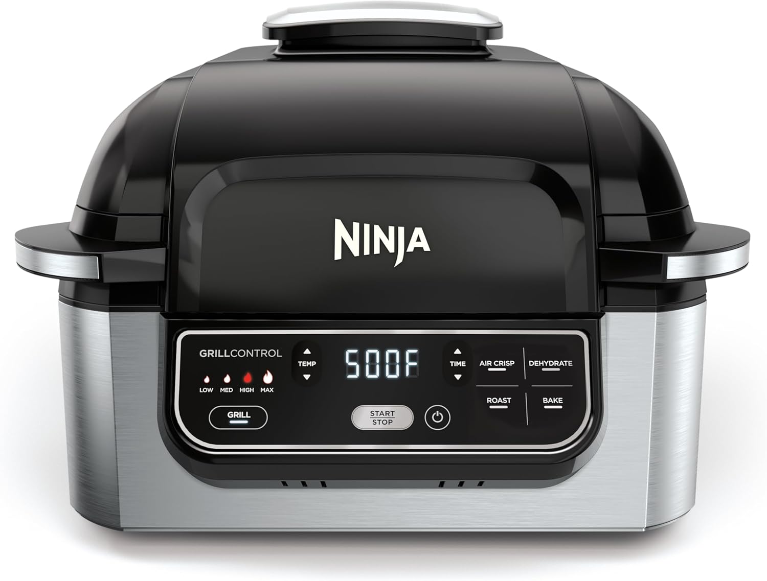 Ninja | Indoor Grill | Foodi | 5-in-1 (Grill, Air Fry, Roast, Bake, and Dehydrate | Fits up to 3lb Roast | Smoke Control System and Dishwasher Safe Parts| Black/Grey | AG301 - Image 1 of 12