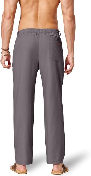 COOFANDY Leinenhose Herren mit Kordelzug Sommerhose Leicht Freizeithose Atmungsaktiv Baumwolle Leinen Hosen mit Taschen - 3