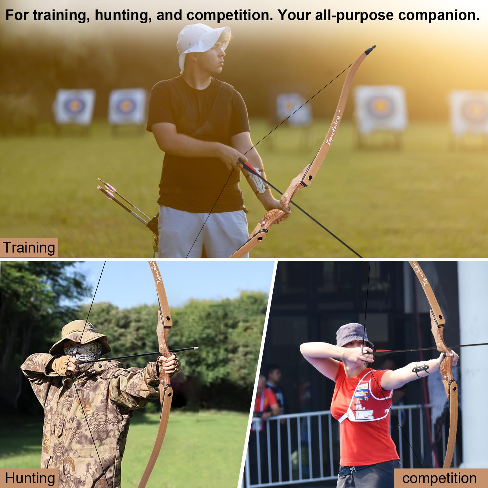 TOPARCHERY Pfeil und Bogen Set Erwachsene 60 Zoll Recurve Bogen Sportbogen Jagdbogen Bogenschießen für Erwachsene & Einsteiger 30-50lbs