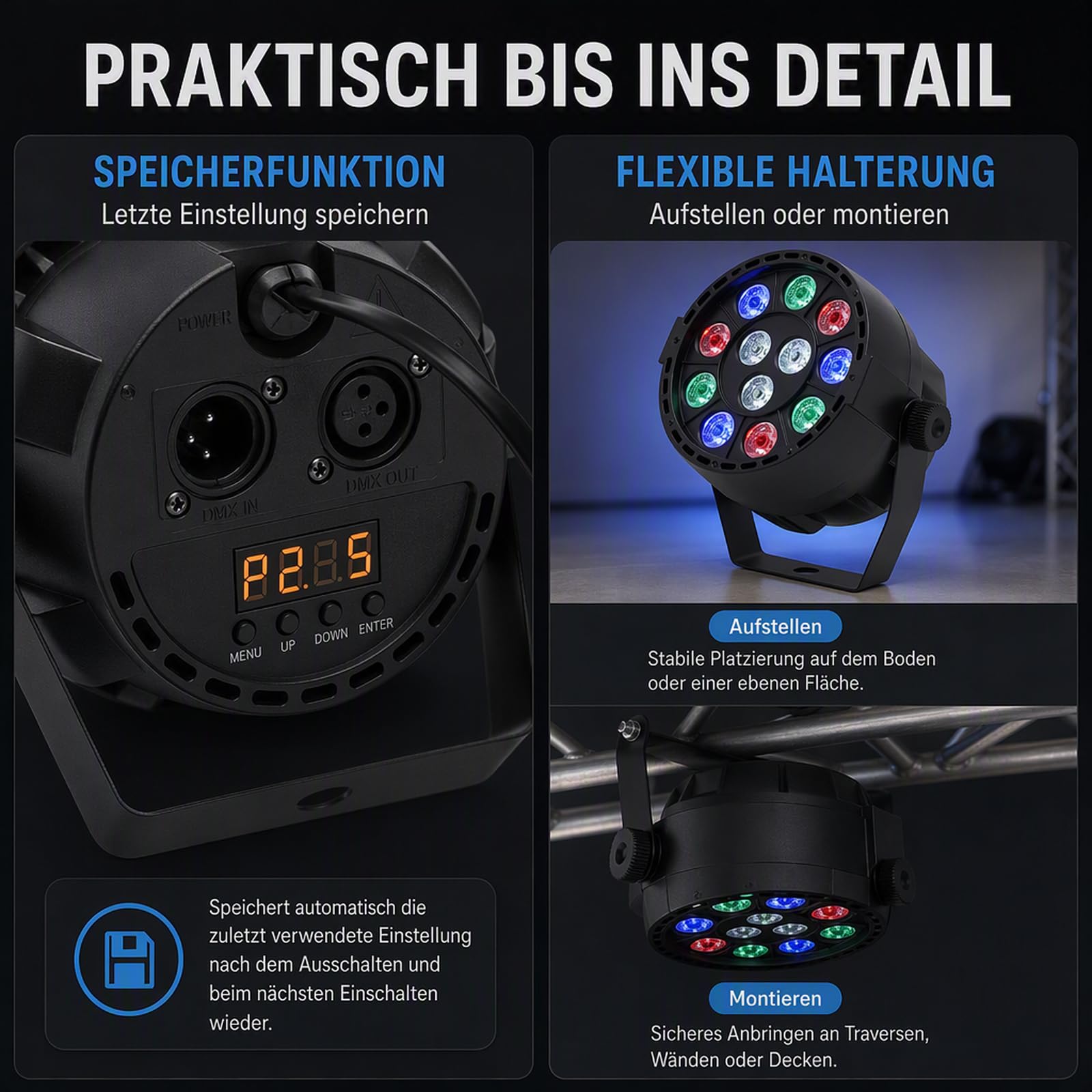 4er LED PAR Scheinwerfer RGBW, DMX512, 12 LEDs, 4/8CH, Partylicht