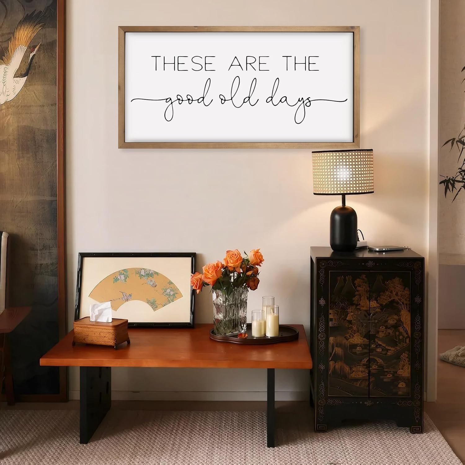 flangairy 24.8×12.6 Inches These Are The Good Old Days Sign Decor, Rustic Wooden Family Motivational Quote Wall Art for Home Living Room Entryway Bedroom Farmhouse Decoration