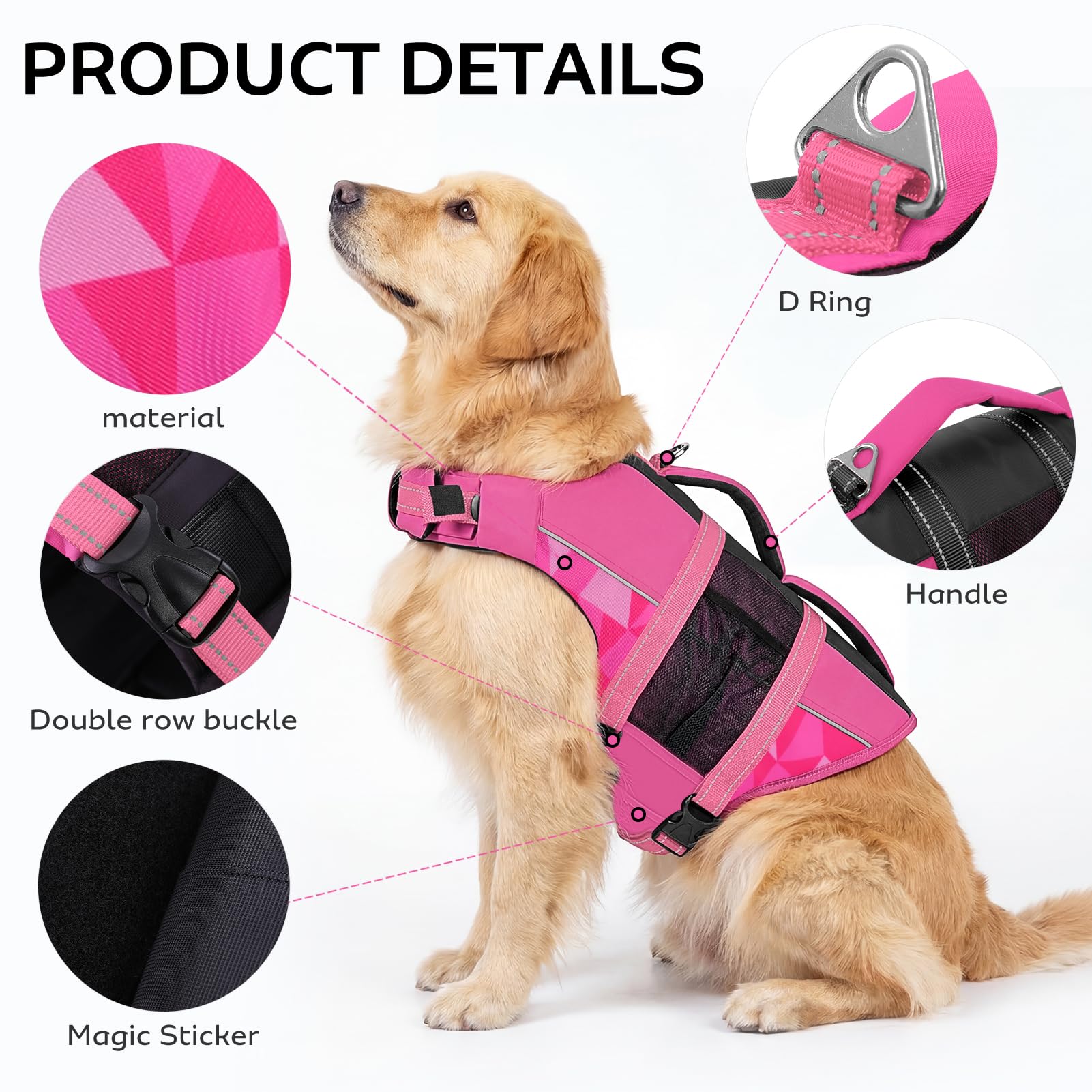 CITÉTOILE Chalecos Aalvavidas para Perros, Flotador Ajustable para Mascotas con Asa, Traje de Baño de Seguridad para el Agua para Navegar en la Piscina de la Playa, Rosa, XS