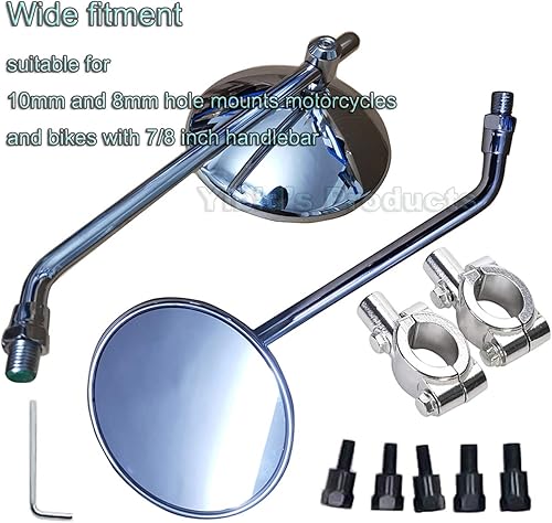 Miniatura 4 de Yibid Espejo retrovisor redondo universal cromado de 4 pulgadas para motocicleta, espejo lateral retro clásico de repuesto para Cruiser Chopper Cafe