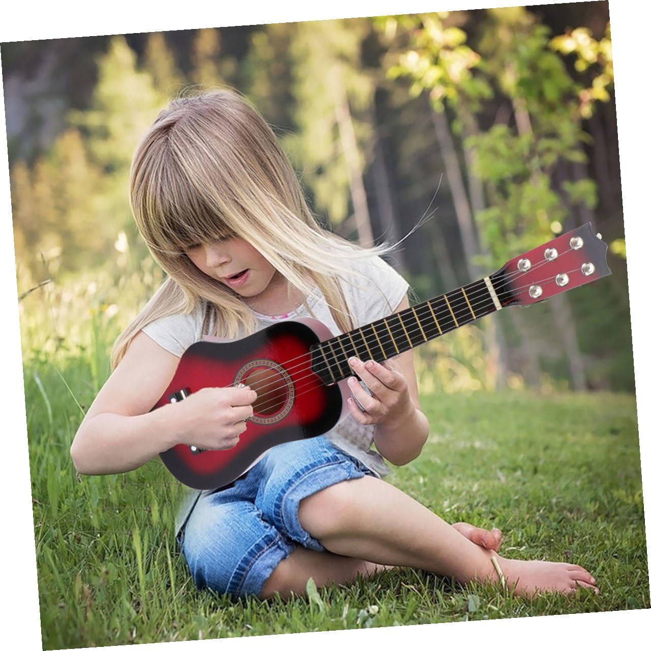 Chitarra per Bambini 21 Pollici a 6 Corde in Legno | Gioco Educativo per Apprendimento Musicale Precoce, Festa Scuola Decor, Kit Chitarra Acustica Rossa