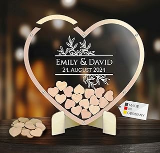 Gästebuch aus Holz und Acrylglas transparent zur Hochzeit, personalisiert, Wunschgravur, inkl. Herzen