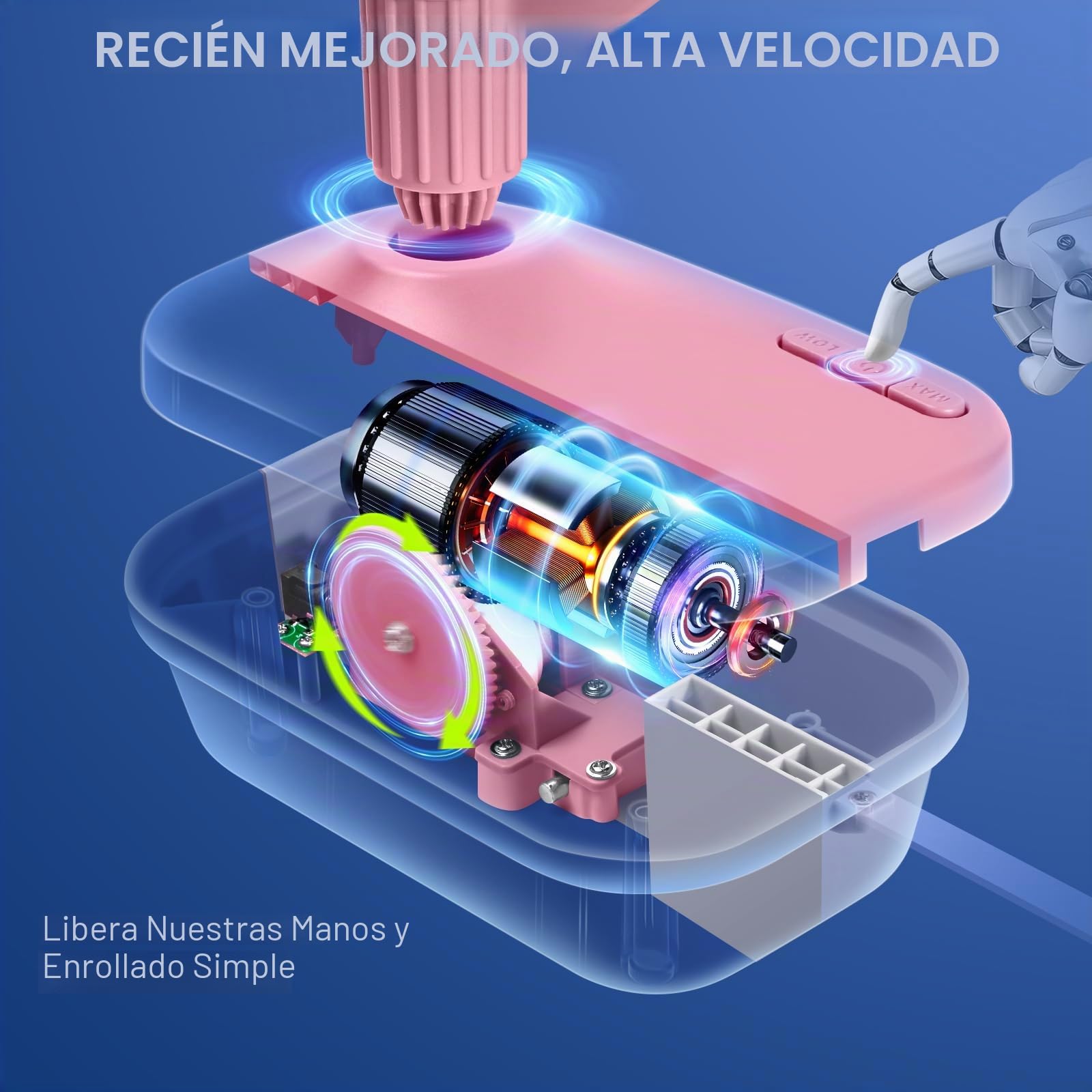 Bobinadora de Lana Eléctrica para Crochet de Alta Velocidad, Bobinadora Automática de Bolas de Hilo de Gran Capacidad Ajustable de 4 a 10 oz con Tres Velocidades Mejorada, Niladora de Hilo, Rosa