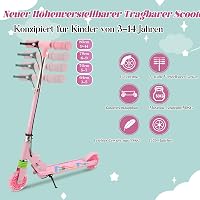 TENBOOM összecsukható gyermek roller 3 éves kortól, LED kerekek, magasságállítható - Pink (pink-1) 2