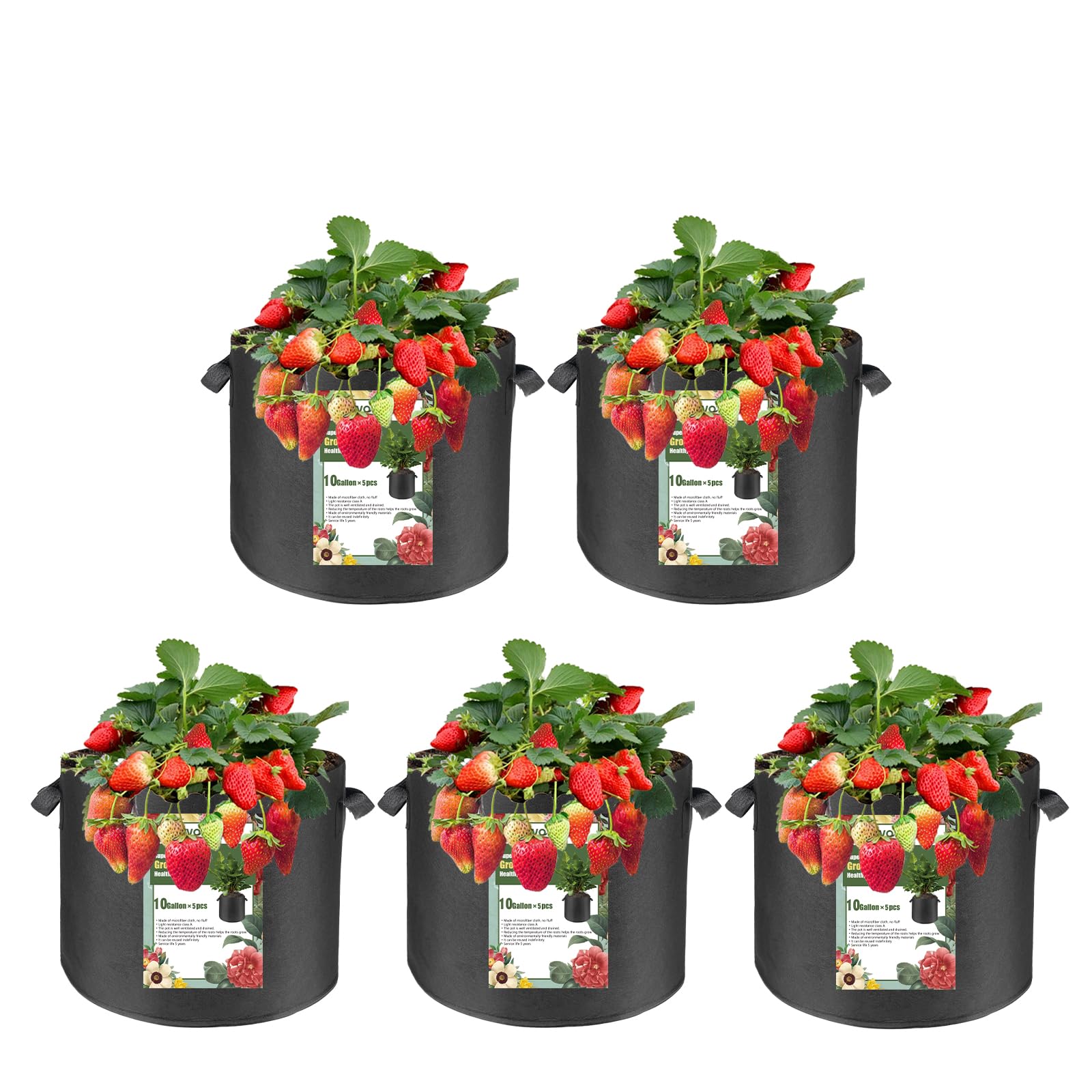 FVOTNW 5-Pack 10 Gallon Fabric Grow Bags with Handle