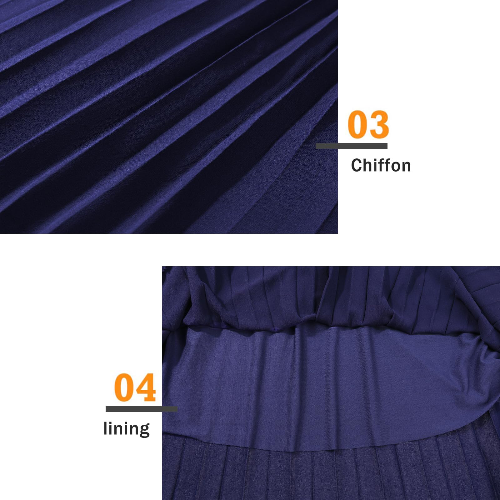 Genfien Donna Chiffon Elastico Vita Linea A Pieghettato Midi Gonna con Fodera
